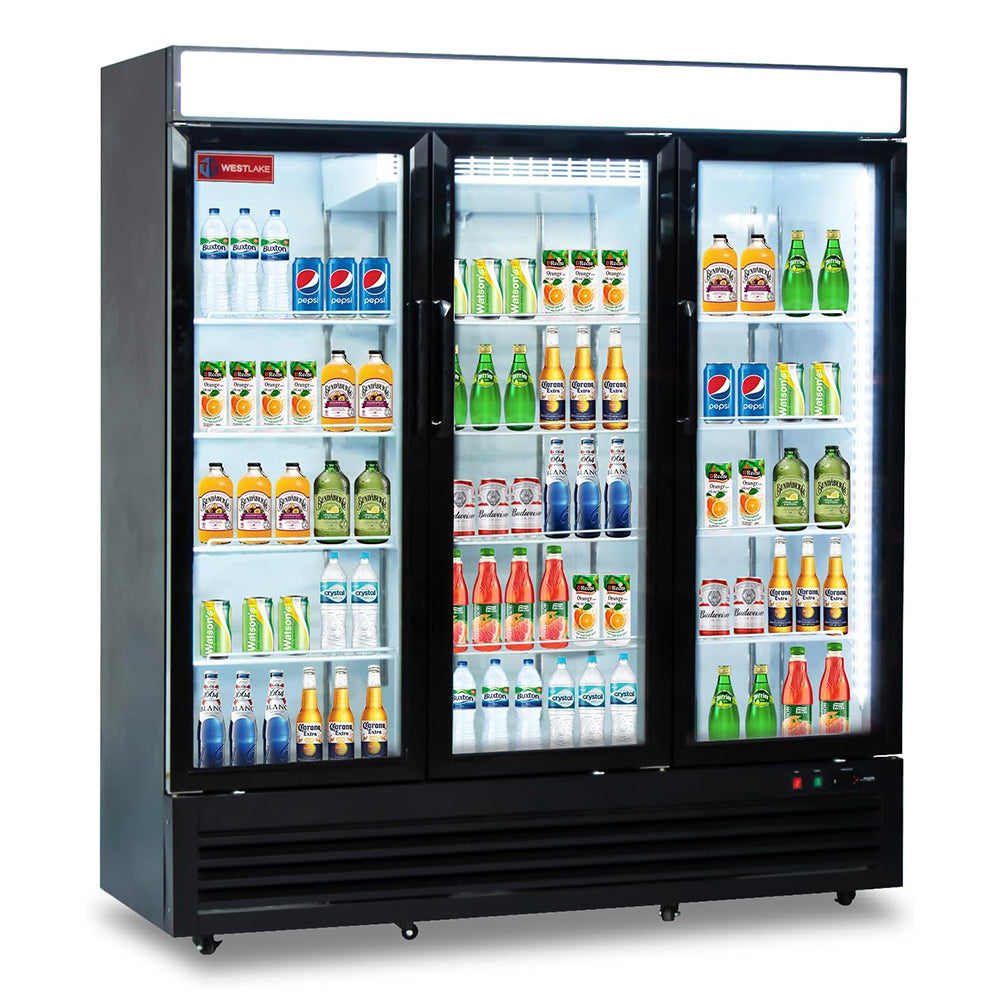 WESTLAKE Commercial Refrigerator Merchandiser 72" 3-Glass Door 54 Cu.ft Stainless Steel | Cubigel Copper Evaporator Reach-In for Restaurant