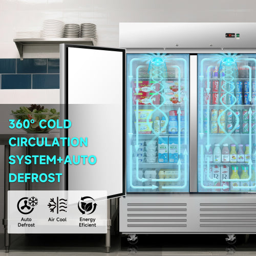 81" Commercial Freezer 72 Cu.ft with 2 Solid Door Reach-In Freezers Stainless Steel ETL Approved Upright Freeze Storage