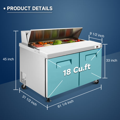 60 IN Commercial Refrigerators Sandwich&Salad Prep Table with a Butcher Block Cutting Board, Protection Lid, Cold Storage, ETL Certified
