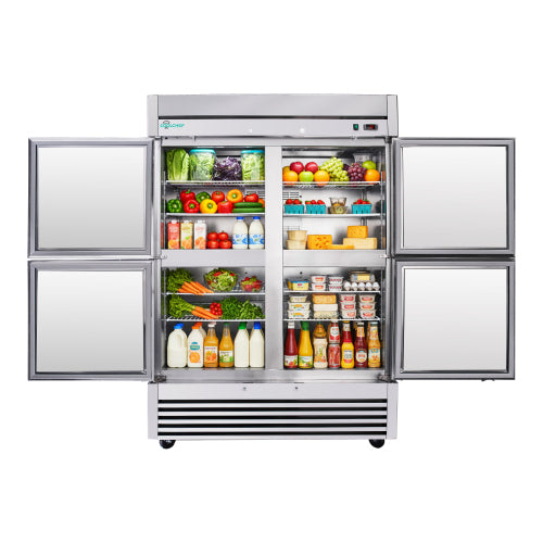 CC 54" Commercial Refrigerator 49 Cu.Ft, Stainless Steel 4-Door Reach-in Fridge, 32–37℉, Air Cooling, LED Light, 6 Shelves, R290, ETL