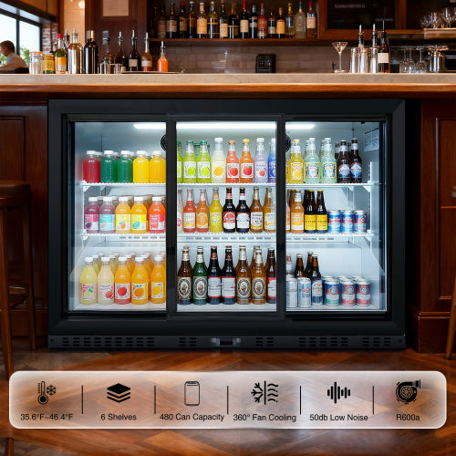 53 inch Beverage Refrigerators 3 Glass Door Back Bar, 480 Cans Cooler, Commercial Beer Wine and Drink Fridge, 11.3 Cu.Ft