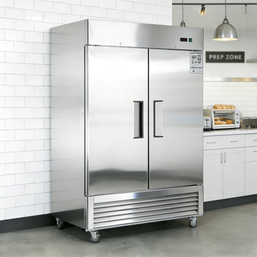 54"W Commercial Freezer 2 Section 2 Solid Door Stainless Steel Interior and Exterior Construction Reach-in Freezer 42.2 Cu.ft. Upright Fan Cooling Freezer for Restaurants and Commercial Environments