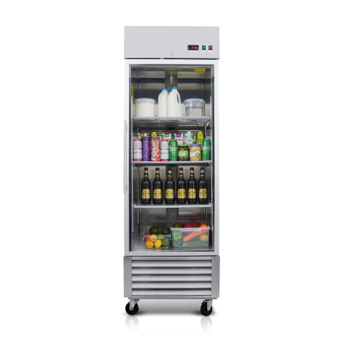 27" Commercial Display Refrigerator Swing Glass Door 23 Cu.ft Stainless Steel Reach-in Merchandiser Refrigerators with LED Lighting