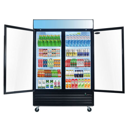 Glass Door Merchandiser Refrigerator 44.7 Cu.ft Swing Door Commercial Display Refrigerators Merchandising Refrigeration with LED Top Panel