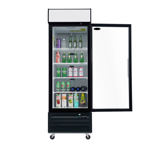 Glass Door Merchandiser Refrigerator 19.3 Cu.ft Swing Door Commercial Display Refrigerators Merchandising Refrigeration with LED Top Panel