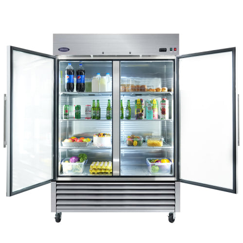 54" Commercial Display Refrigerator Swing Glass Door 49 Cu.ft Stainless Steel Reach-in Merchandiser Refrigerators with LED Lighting