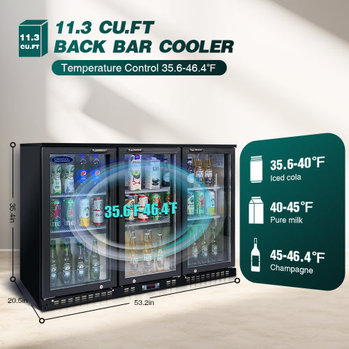 Beverage Refrigerators Cooler 53 inch 3 Glass Door Back Bar, 480 Cans Commercial Display Bar Fridge for Beer Wine and Drink 11.3 Cu.Ft