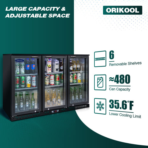 Beverage Refrigerators Cooler 53 inch 3 Glass Door Back Bar, 480 Cans Commercial Display Bar Fridge for Beer Wine and Drink 11.3 Cu.Ft