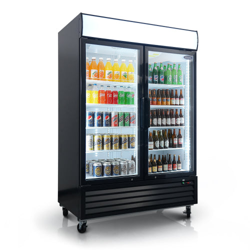 Glass Door Merchandiser Refrigerator 44.7 Cu.ft Swing Door Commercial Display Refrigerators Merchandising Refrigeration with LED Top Panel