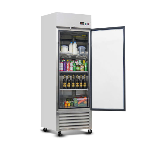 27" Commercial Display Refrigerator Swing Glass Door 23 Cu.ft Stainless Steel Reach-in Merchandiser Refrigerators with LED Lighting