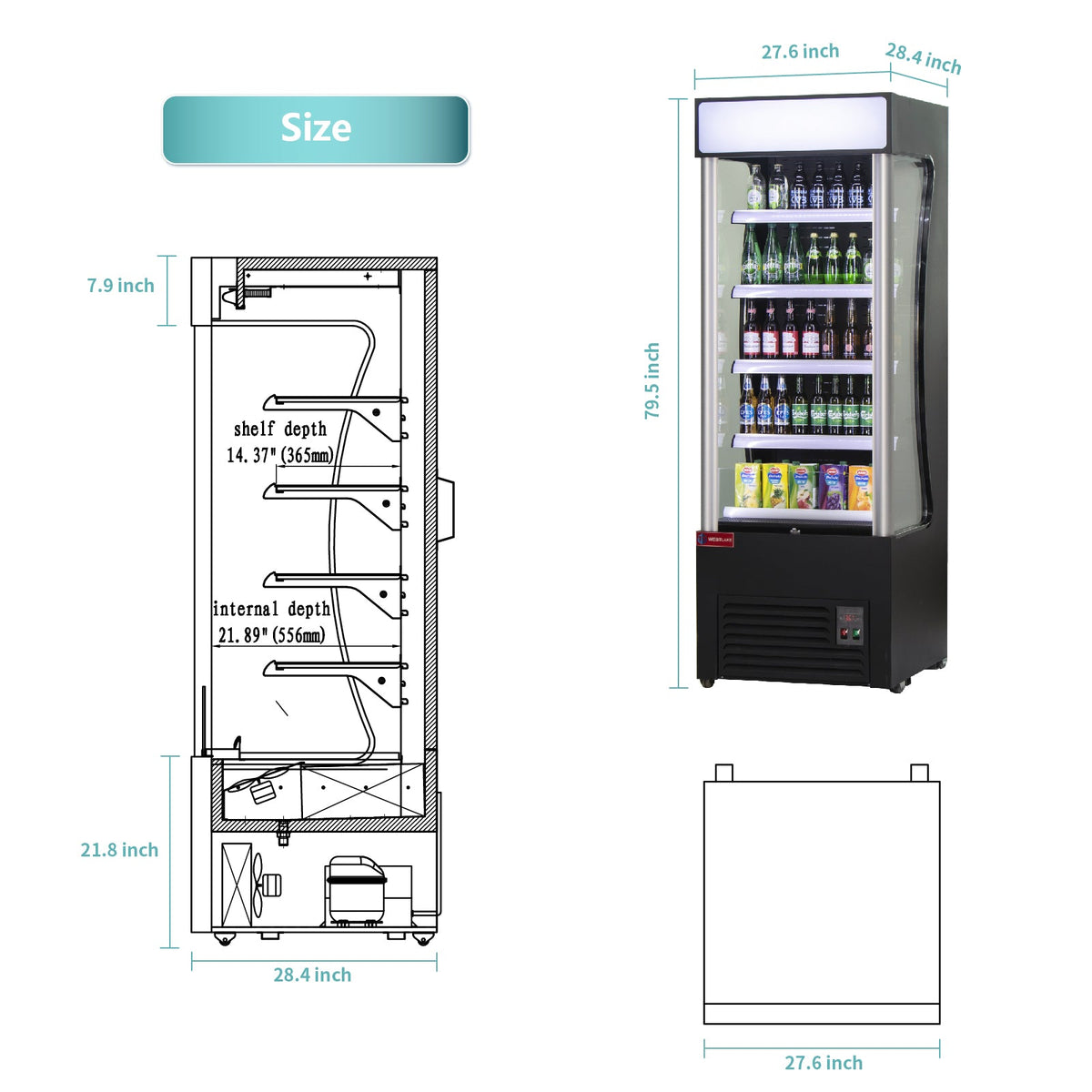 Open Air Merchandiser, WESTLAKE 28" Black Refrigerated Air Curtain Merchandiser