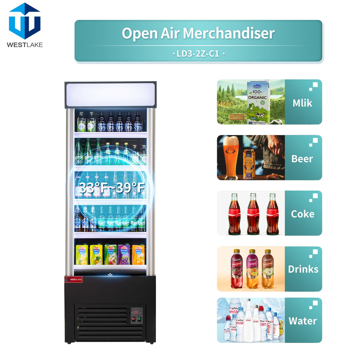 Open Air Merchandiser, WESTLAKE 28" Black Refrigerated Air Curtain Merchandiser