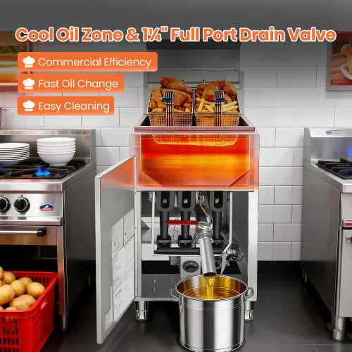90,000 BTU 3 Burner Commercial Gas Fryer 35-40 lb LP
