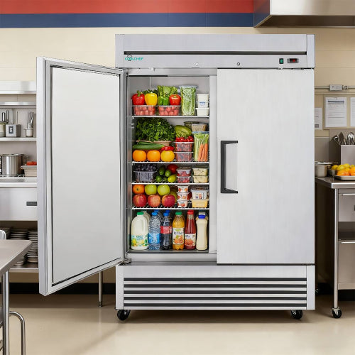 CC 54"Commercial Freezer, 49 Cu.Ft Double Door Stainless Steel Reach-In Freezer, -8~0℉, Air Cooling, 6 Shelves, R290, ETL