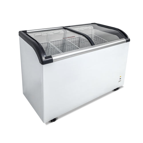 Curved Top Display Freezer 9.8 Cu.ft Sliding Glass Lid Ice Cream Freezers Commercial Mobile Chest Freezer with LED Lighting