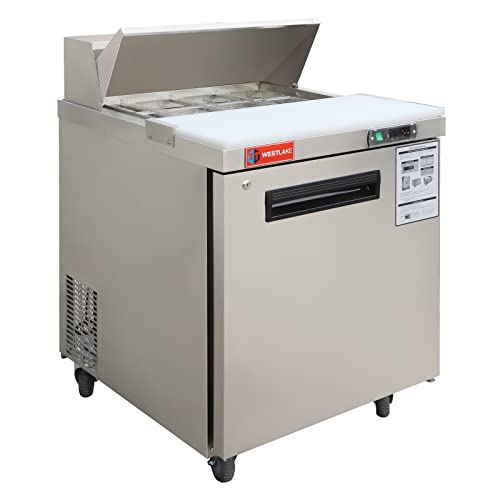 WESTLAKE Commercial Prep Table 27" 1-Door 8-Pan Stainless Steel | Embraco ETL DOE Sandwich Salad Refrigerator