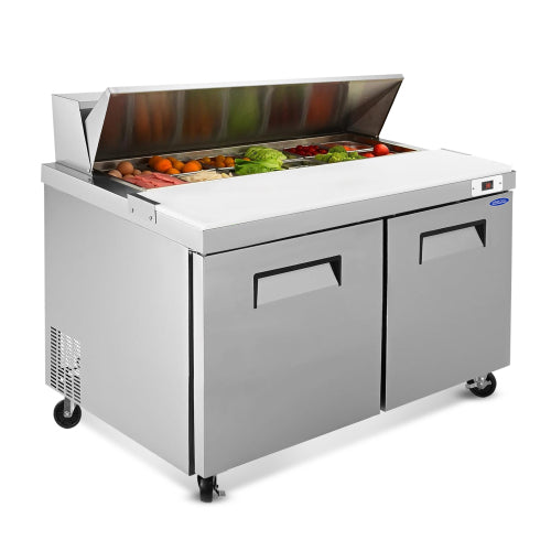 60 IN Commercial Refrigerators Sandwich&Salad Prep Table with a Butcher Block Cutting Board, Protection Lid, Cold Storage, ETL Certified