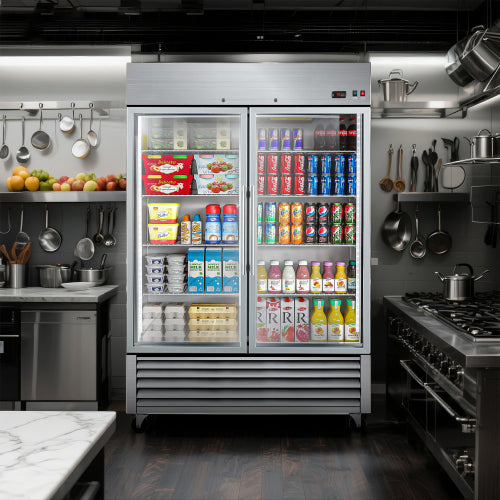 54" Commercial Display Refrigerator Swing Glass Door 49 Cu.ft Stainless Steel Reach-in Merchandiser Refrigerators with LED Lighting