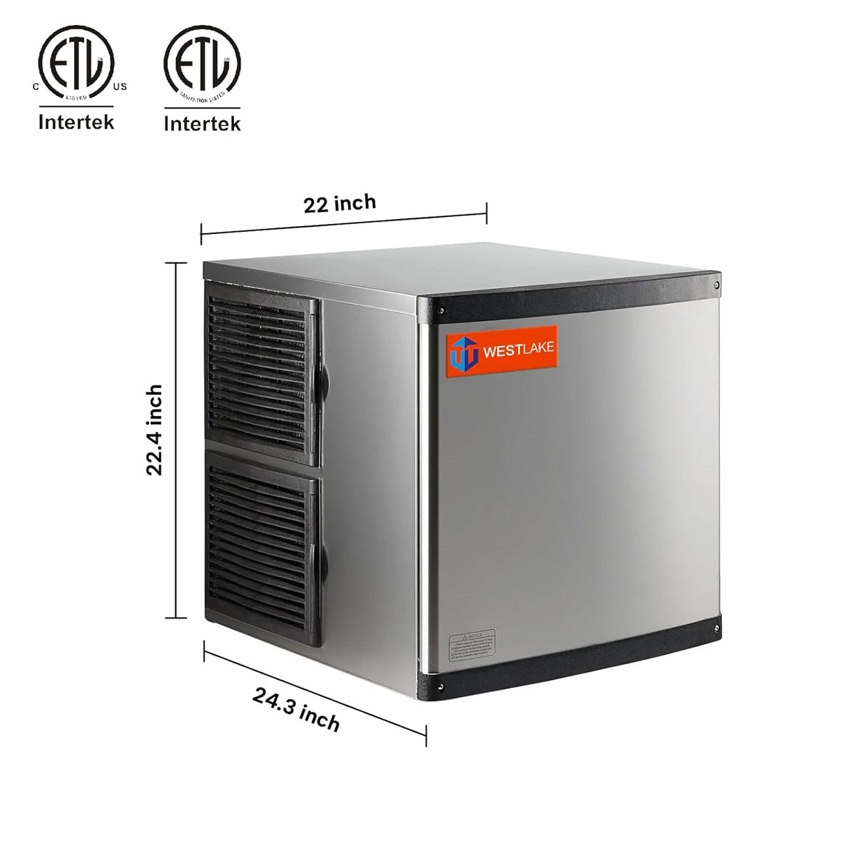 WESTLAKE Commercial Ice Maker Head 22" 350 lb/Day | Air Cooled Modular Cube Ice Machine for Restaurant