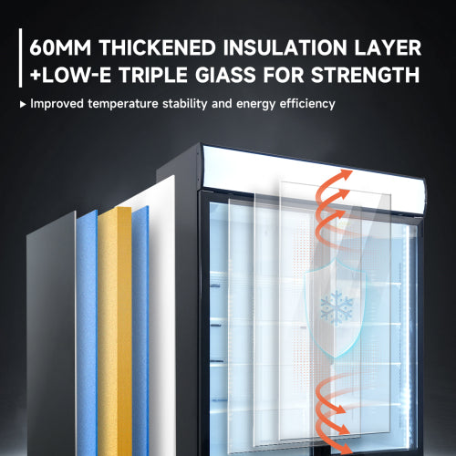 Glass Door Merchandiser Freezer 44.7 Cu.ft Swing Door Commercial Reach-In Display Freezers with LED Top Panel Upright Freeze Storage