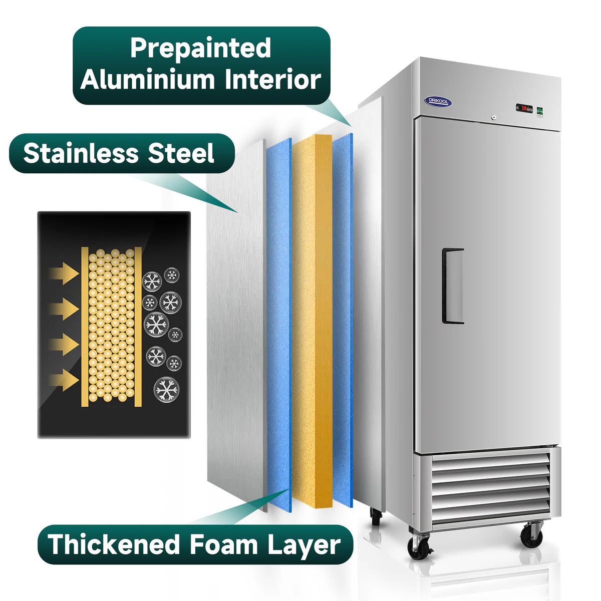 27" Commercial Refrigerator 23 Cu.ft with 1 Solid Door Reach-In Refrigerators Stainless Steel ETL Approved Upright Fridge Storage