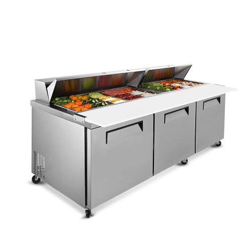 72M IN Commercial Refrigerators Sandwich&Salad Prep Table with a Butcher Block Cutting Board, Protection Lid, Cold Storage, ETL Certified