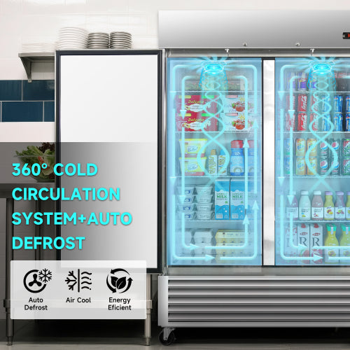 ORIKOOL  54" Commercial Refrigerator 49 Cu.ft with 2 Solid Door Reach-In Refrigerators Stainless Steel ETL Approved Upright Fridge Storage