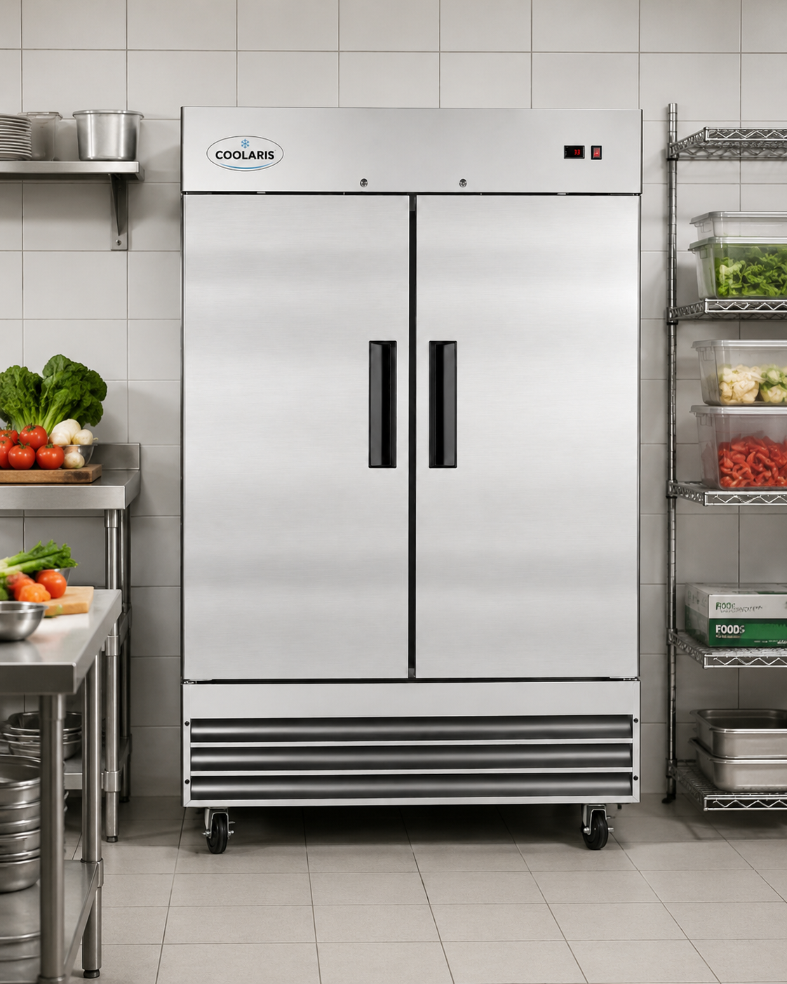 54" Commercial Refrigerator 49 Cu.ft with 2 Solid Door Reach-In Refrigerators Stainless Steel ETL Approved Upright Fridge Storage