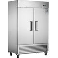54"W Commercial Freezer 2 Section 2 Solid Door Stainless Steel Interior and Exterior Construction Reach-in Freezer 42.2 Cu.ft. Upright Fan Cooling Freezer for Restaurants and Commercial Environments