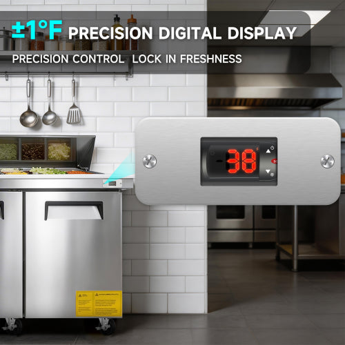 72M IN Commercial Refrigerators Sandwich&Salad Prep Table with a Butcher Block Cutting Board, Protection Lid, Cold Storage, ETL Certified