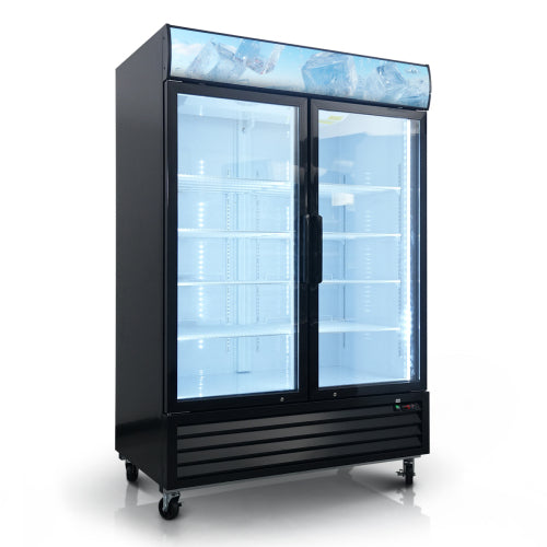 Glass Door Merchandiser Freezer 44.7 Cu.ft Swing Door Commercial Reach-In Display Freezers with LED Top Panel Upright Freeze Storage