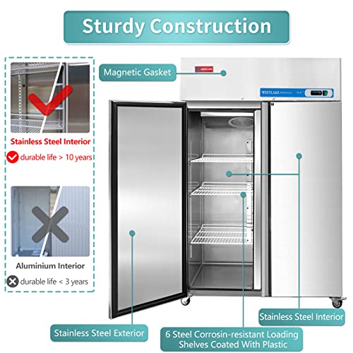 WESTLAKE Commercial Freezer 48" 2-Door 36 Cu.ft Stainless Steel | Cubigel ETL DOE Reach-In for Restaurant