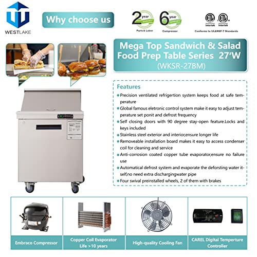 Stainless Steel 27 in. Mega Top Food Prep Table Refrigerator