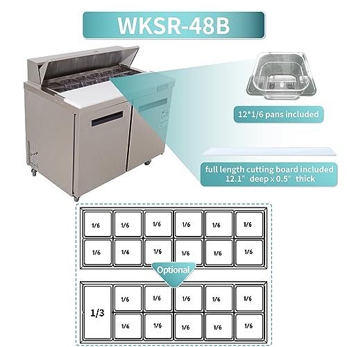 WESTLAKE Commercial Prep Table 48" 2-Door 12-Pan Stainless Steel | Embraco ETL DOE Sandwich Salad Refrigerator