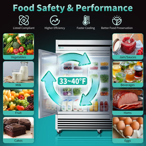 CC 72" Cu Ft Commercial Reach-In Refrigerator, 3 Solid Door Stainless Steel Upright Cooler, 33–40°F Digital Thermostat, 9 Shelves, R290, 110V
