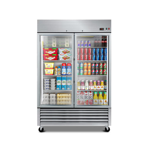 54" Commercial Display Refrigerator Swing Glass Door 49 Cu.ft Stainless Steel Reach-in Merchandiser Refrigerators with LED Lighting