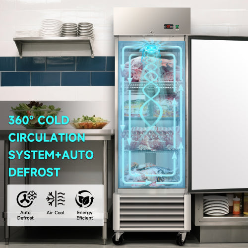 27" Commercial Freezer 23 Cu.ft with 1 Solid Door Reach-In Freezers Stainless Steel ETL Approved Upright Freeze Storage