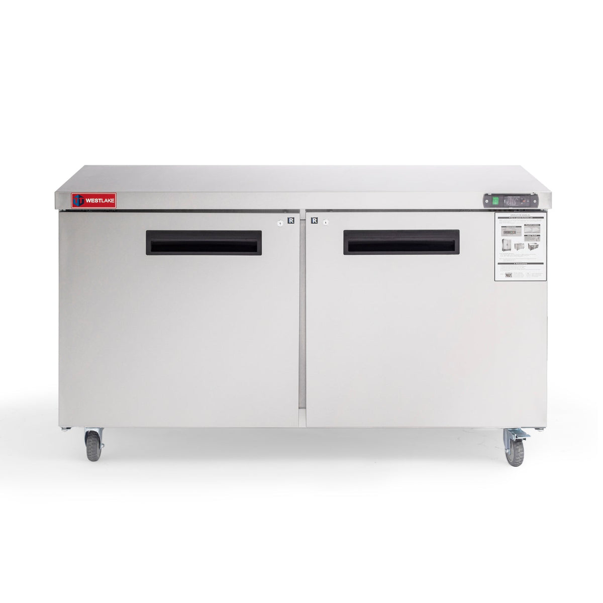 Commercial Undercounter Refrigerator, WESTLAKE 60" Double Door Stainless Steel Lowboy Cooler Worktop Fridge 14.8 Cu.ft