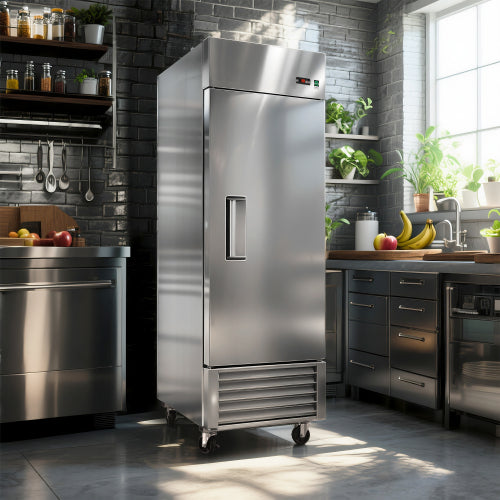 27" Commercial Refrigerator 23 Cu.ft with 1 Solid Door Reach-In Refrigerators Stainless Steel ETL Approved Upright Fridge Storage