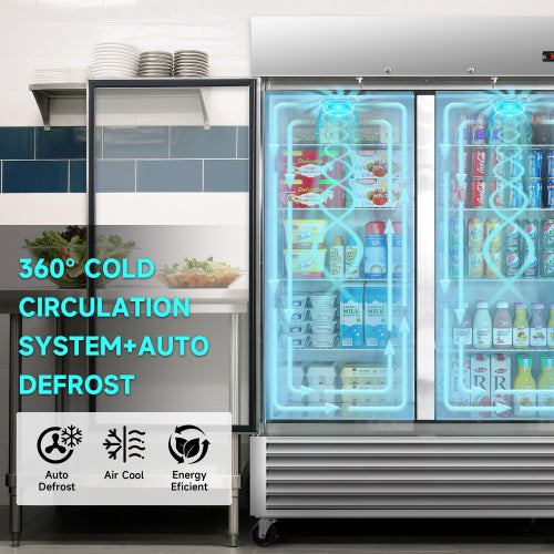54" Commercial Display Refrigerator Swing Glass Door 49 Cu.ft Stainless Steel Reach-in Merchandiser Refrigerators with LED Lighting
