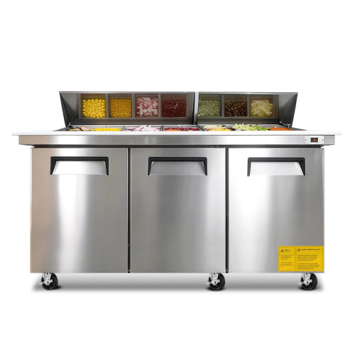 72M IN Commercial Refrigerators Sandwich&Salad Prep Table with a Butcher Block Cutting Board, Protection Lid, Cold Storage, ETL Certified