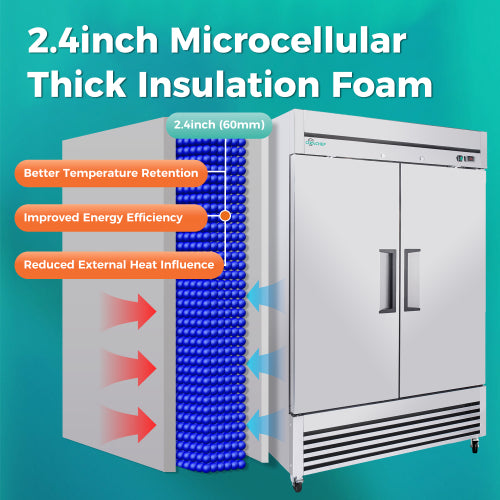 CC 54" Commercial Refrigerator 49 Cu.Ft, Stainless Steel 2 Door Reach-in Fridge, 32–37℉, Air Cooling, LED Light, 6 Shelves, R290, ETL