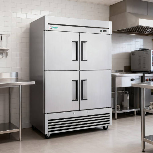 CC 54"Commercial Freezer, 49 Cu.Ft Four-Door Stainless Steel Reach-In Freezer, -8~0℉, Air Cooling, 6 Shelves, R290