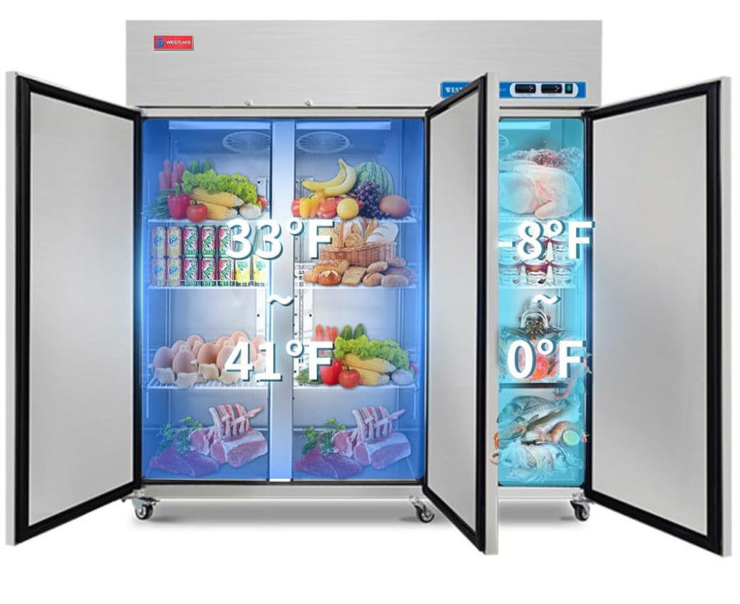 Commercial Refrigerator and Freezer Combo, WESTLAKE 72" 3 door Reach-In Commercial Fridge and Freezer Combination