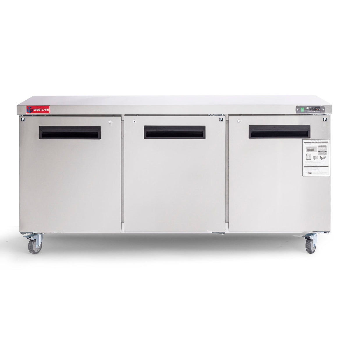 Commercial Undercounter Freezer, WESTLAKE 72" Three Door Stainless Steel Lowboy Worktop Freezer 17.7 Cu.ft