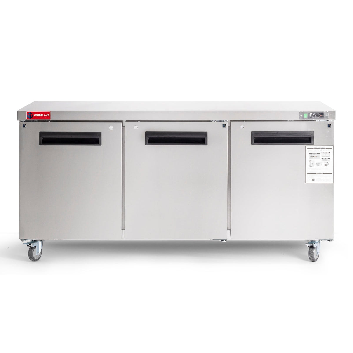 Commercial Undercounter Refrigerator, WESTLAKE 72" Three Door Stainless Steel Lowboy Cooler Worktop Fridge 17.7 Cu.ft