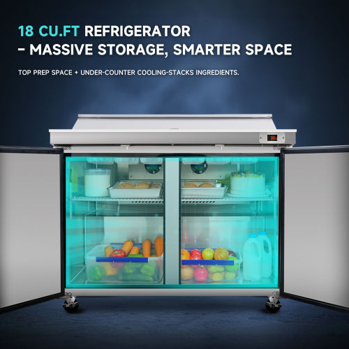 60 IN Commercial Refrigerators Sandwich&Salad Prep Table with a Butcher Block Cutting Board, Protection Lid, Cold Storage, ETL Certified