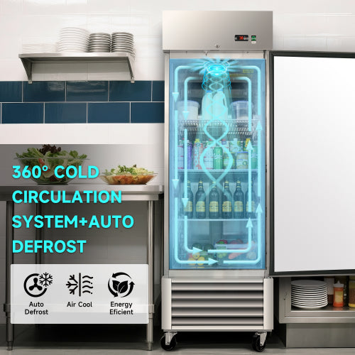 27" Commercial Refrigerator 23 Cu.ft with 1 Solid Door Reach-In Refrigerators Stainless Steel ETL Approved Upright Fridge Storage
