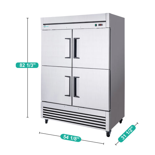 CC 54" Commercial Refrigerator 49 Cu.Ft, Stainless Steel 4-Door Reach-in Fridge, 32–37℉, Air Cooling, LED Light, 6 Shelves, R290, ETL