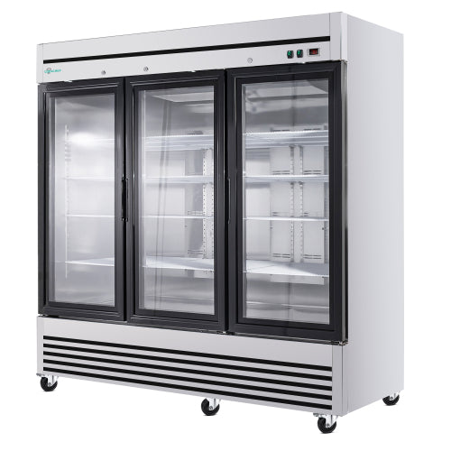 CC 72" Cu Ft Three Glass Door Commercial Reach-In Display Refrigerator, Triple-Door Merchandiser Cooler 33–41°F, Stainless Steel, R290, ETL DOE